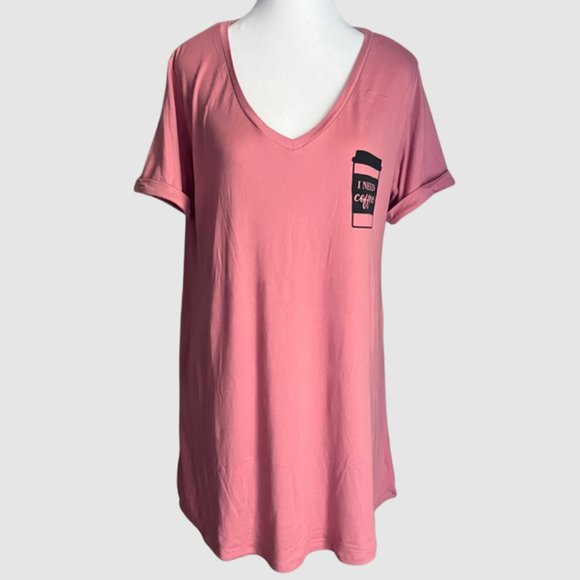 Hello Mello "I Need Coffee" PJ Shirt Dusty Rose Pink, NWOT - Size Medium/Large - Picture 2 of 6